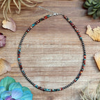Blue and pink sea sediment rondelle necklace 17 inch with sterling silver, colorful Western boho jewelry piece