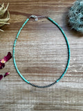 Green magnesite heishi choker with sterling silver pearls western handmade jewelry by The Bijoux FAB.