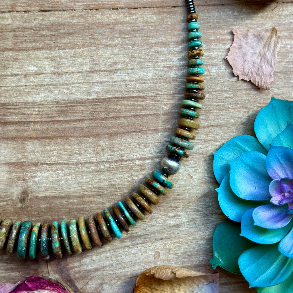 Dark Green Turquoise Graduated Necklace – Sterling Silver & Hematite - 23" | The Bijoux FAB