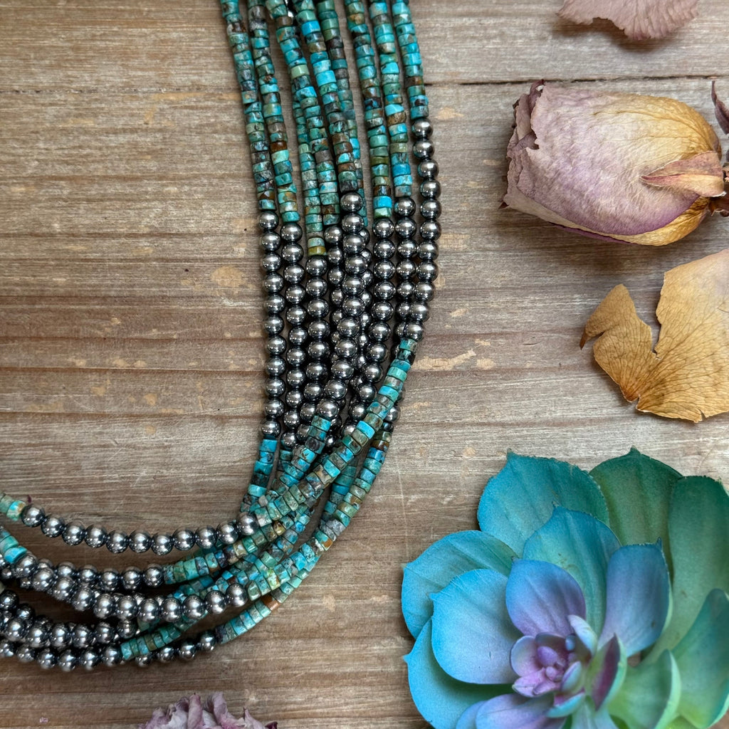 Turquoise Heishi & Sterling Pearl Necklace – 20" | The Bijoux FAB