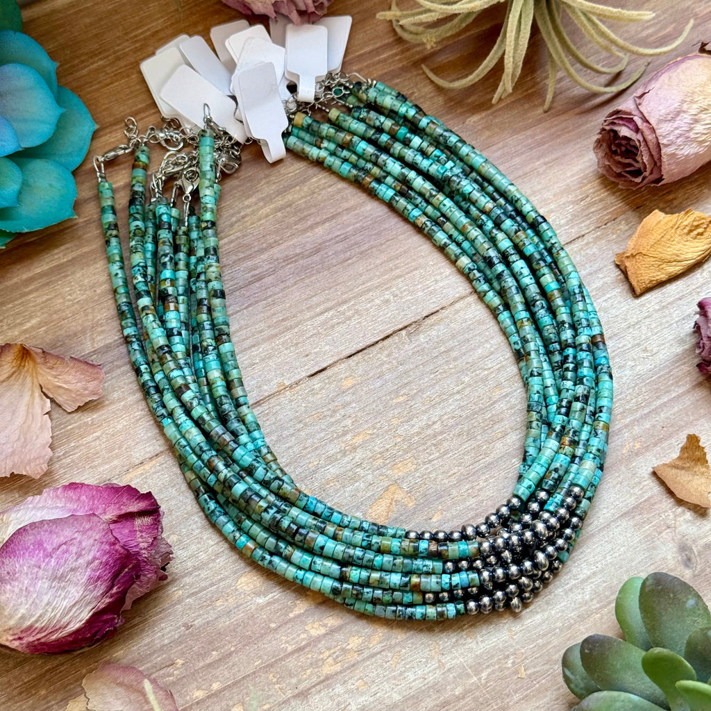 African Turquoise Heishi & Sterling Silver Pearl Choker | The Bijoux FAB