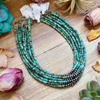 African Turquoise Heishi & Sterling Silver Pearl Choker | The Bijoux FAB