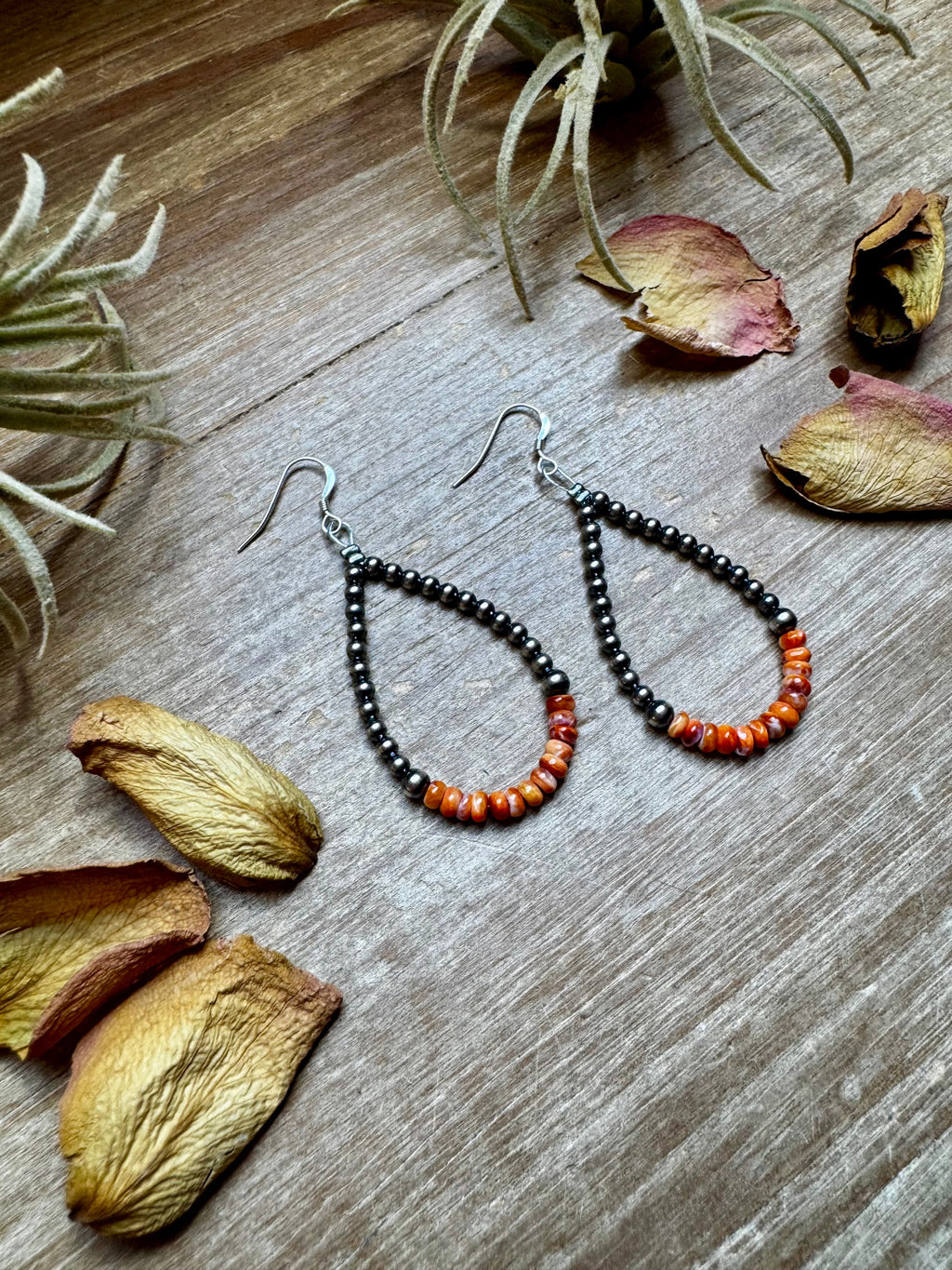 Orange Spiny Oyster & Sterling Pearl Earrings | The Bijoux FAB