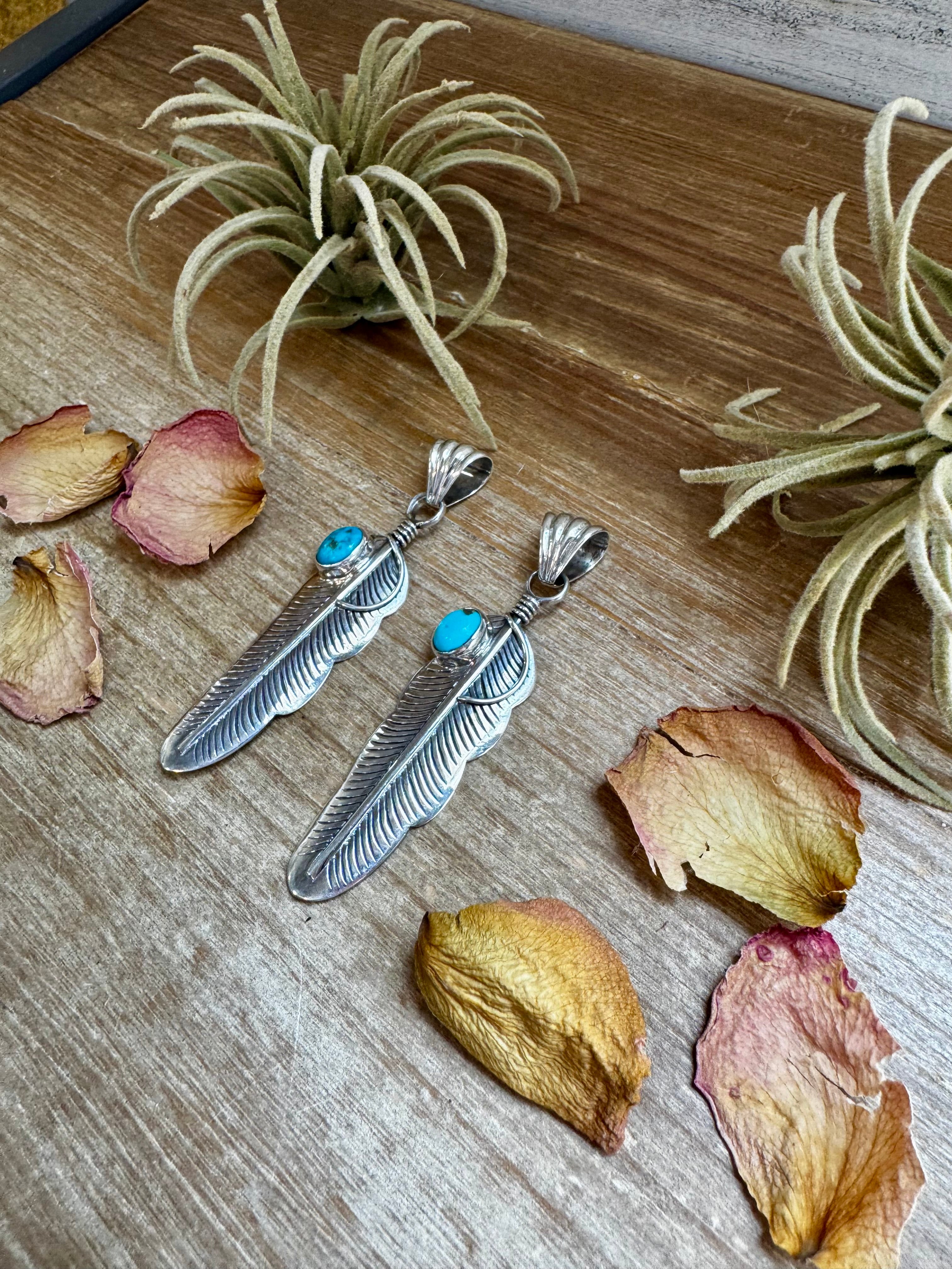 Feather Pendant – Kingman Turquoise & Sterling Silver