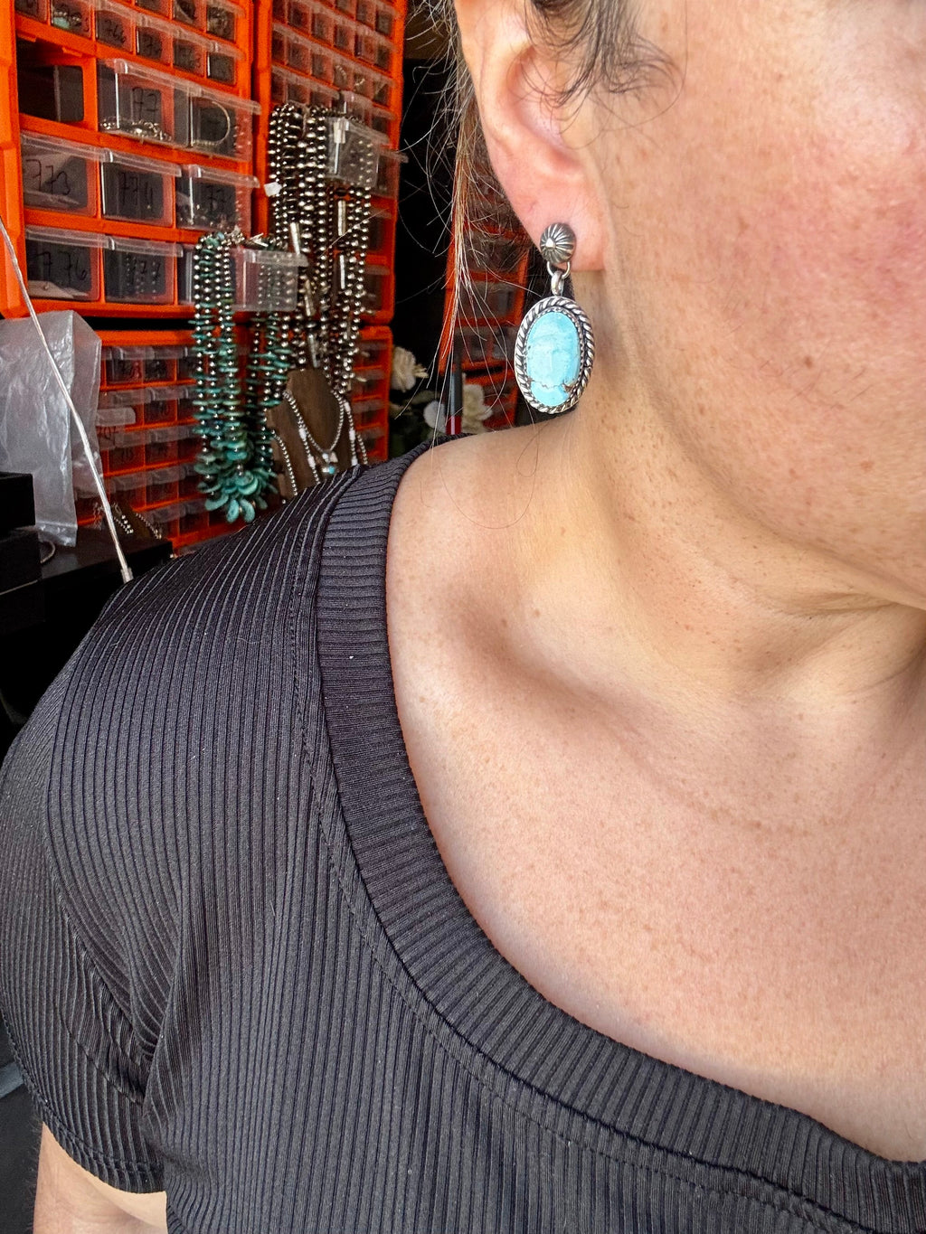 Golden Hill Turquoise Dangle Earrings – Sterling Silver Post | Rare Western Jewelry