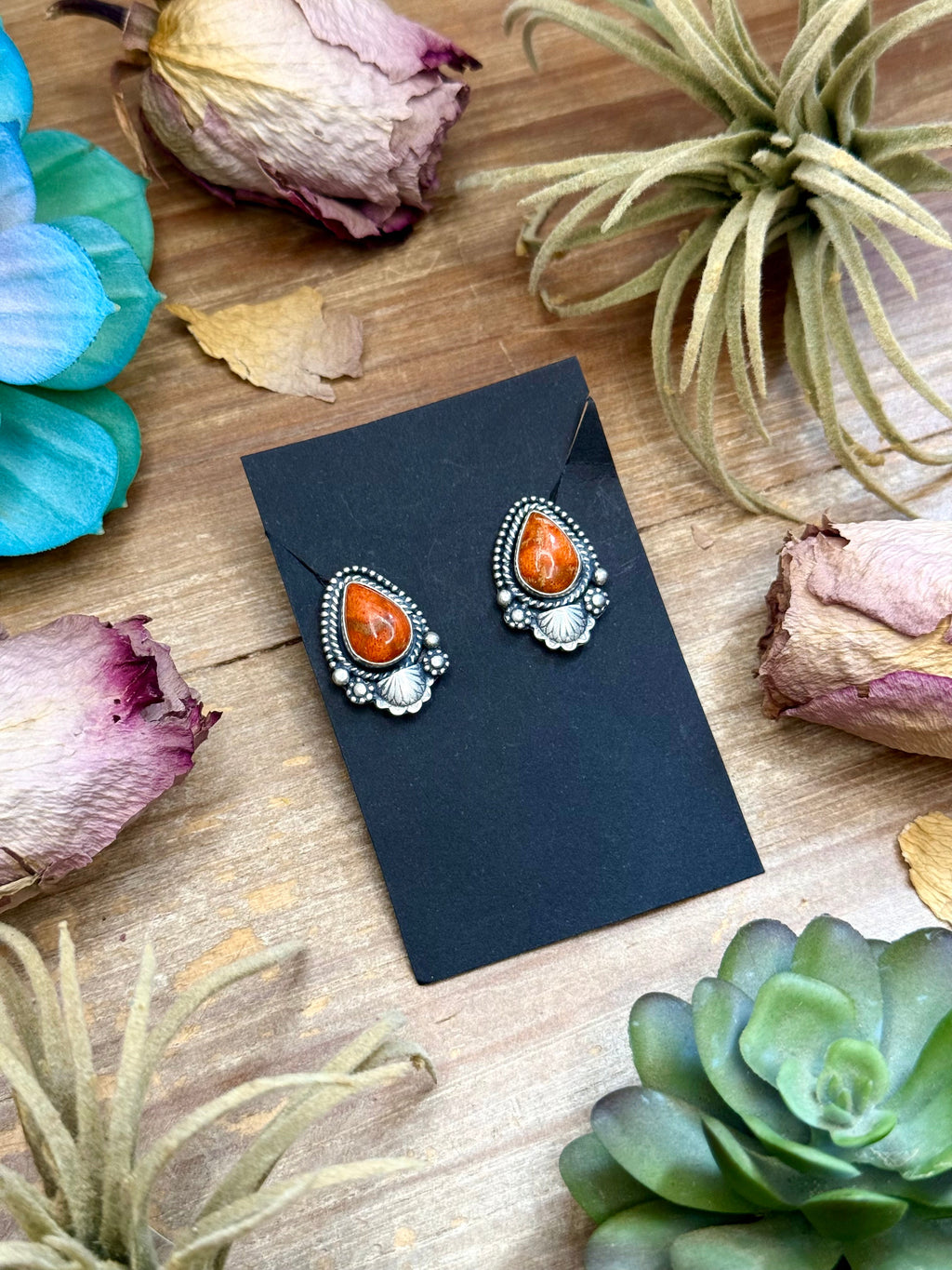 60 - Sterling Silver Apple Coral Stud Earrings by Shay Pfeiffer