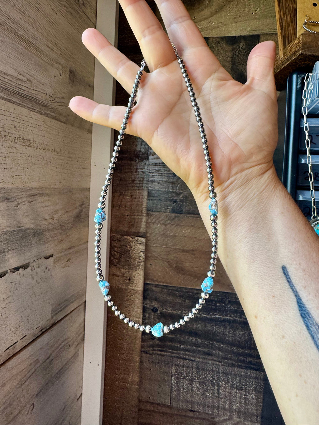 Golden Hill Turquoise & Sterling Pearl Necklace – 16" | The Bijoux FAB