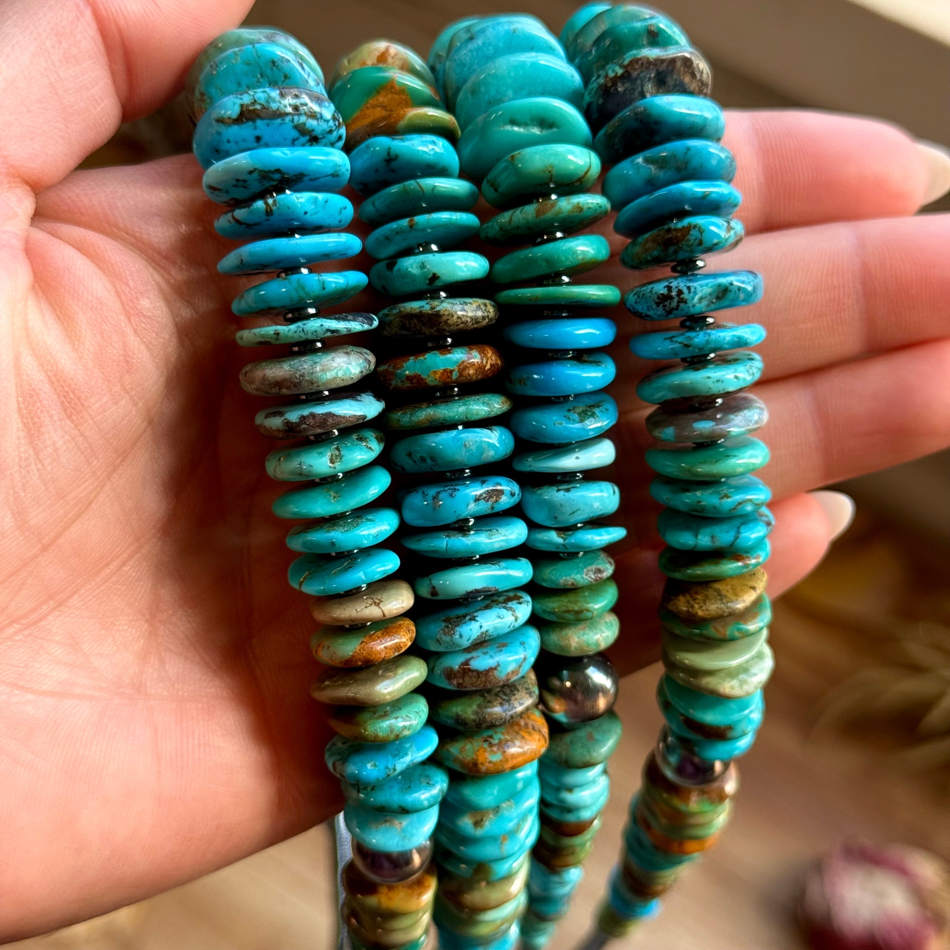 Tri Color Turquoise Graduated Necklace – Sterling Silver & Hematite -23" | The Bijoux FAB