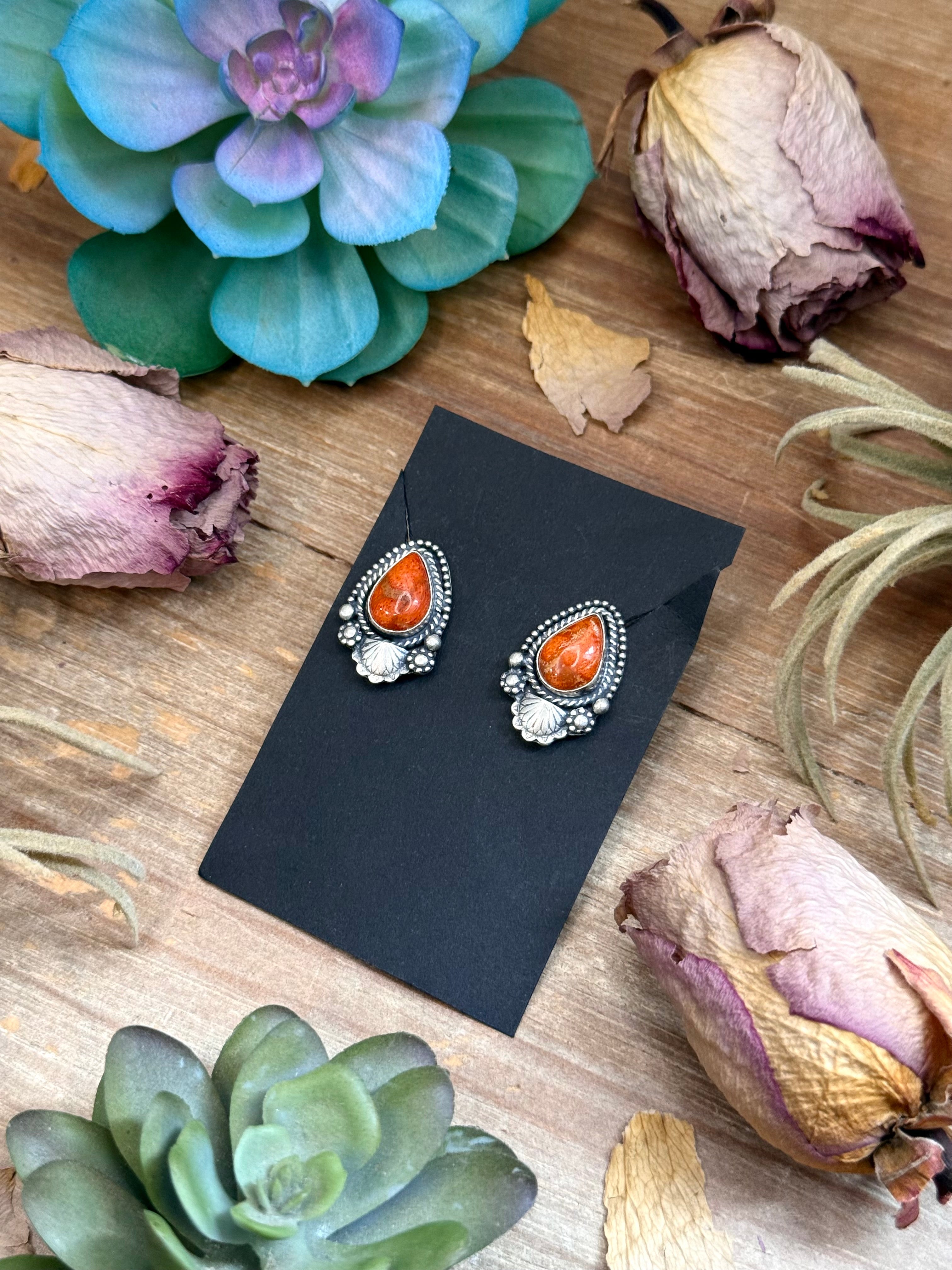 60 - Sterling Silver Apple Coral Stud Earrings by Shay Pfeiffer