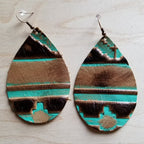 Navajo leather teardrop earrings in large and small sizes, lightweight Western boho handmade statement jewelry piece
