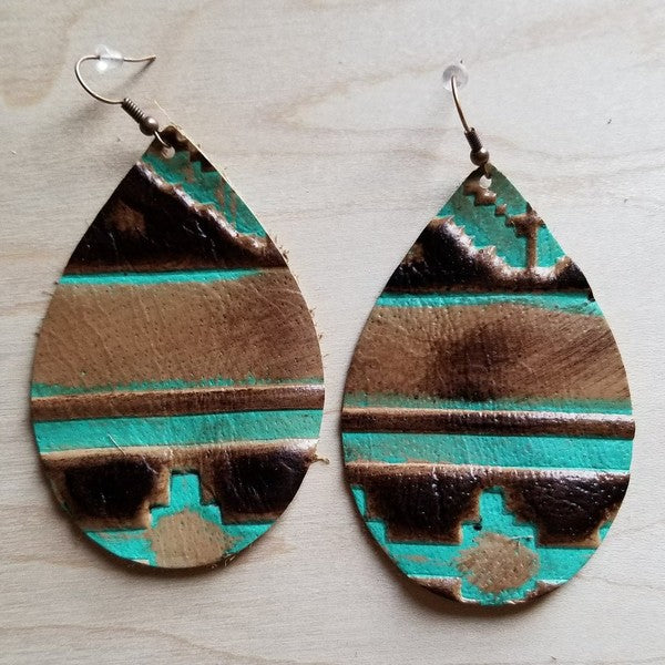 Navajo leather teardrop earrings in large and small sizes, lightweight Western boho handmade statement jewelry piece
