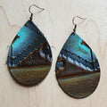 Blue Navajo leather teardrop earrings in large and small sizes, lightweight Western boho handmade statement jewelry piece