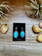 Golden Hill turquoise dangle earrings in sterling silver with soft lavender blue tones and natural matrix, handmade in the USA