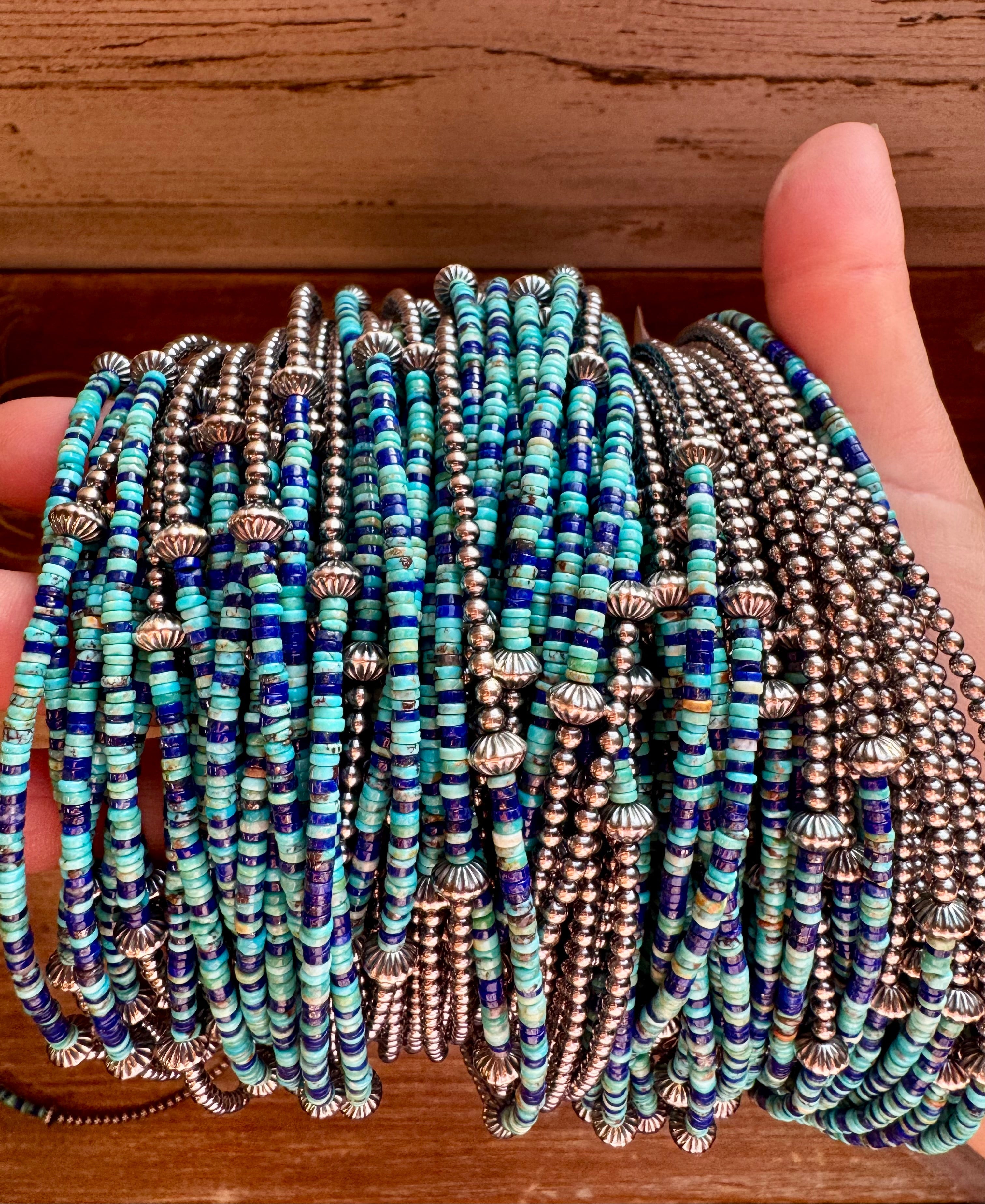 Lapis Turquoise Heishi Choker – 3mm Lapis Turquoise Sterling Silver 14” Necklace | The Bijoux FAB