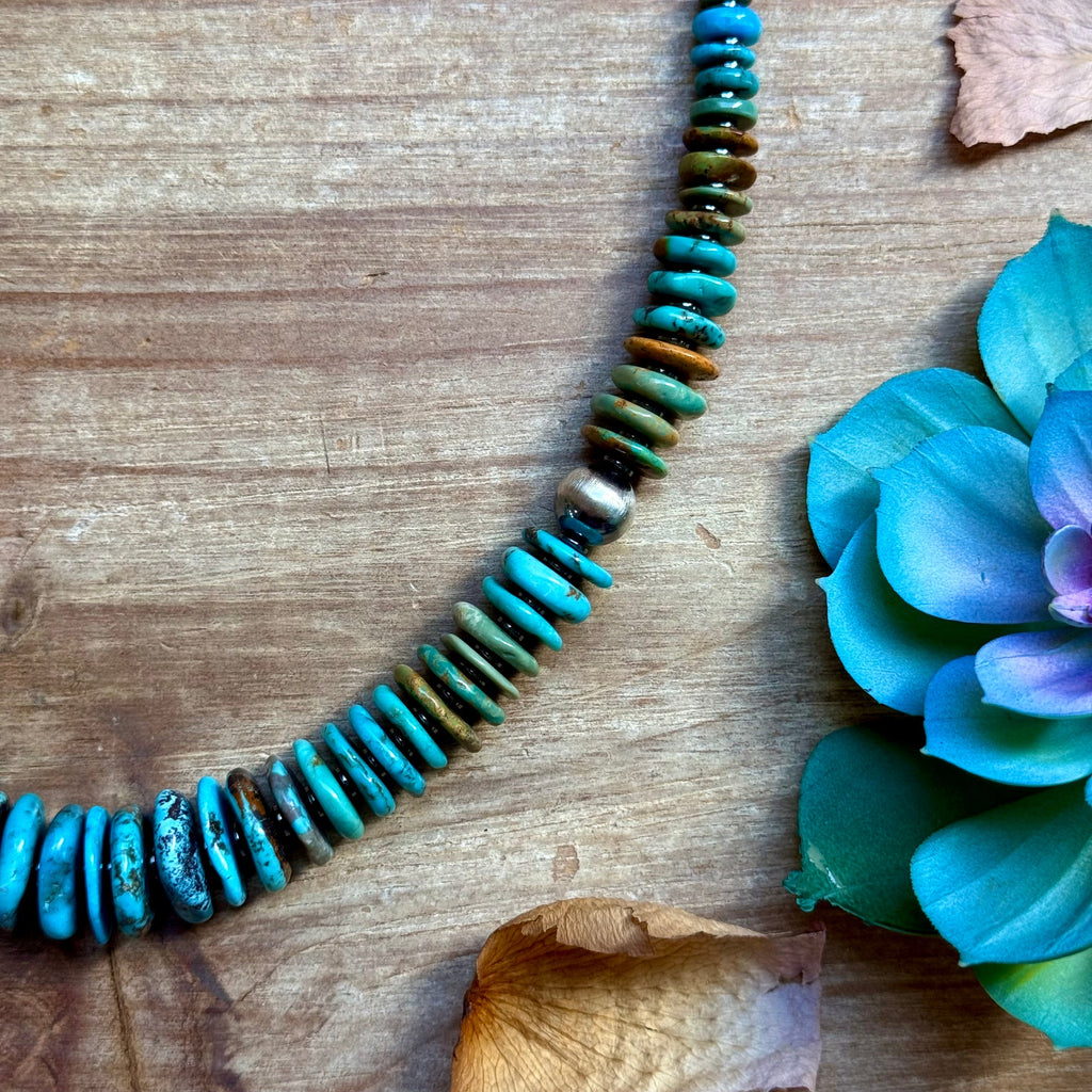Tri Color Turquoise Graduated Necklace – Sterling Silver & Hematite -23" | The Bijoux FAB