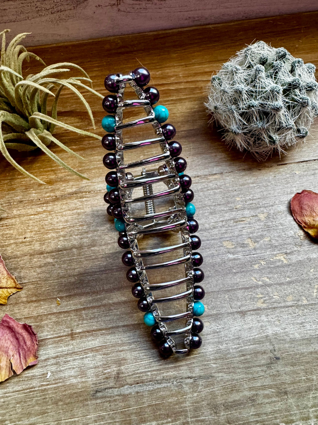Turquoise Magnesite & Faux Pearl Beaded Hair Clip
