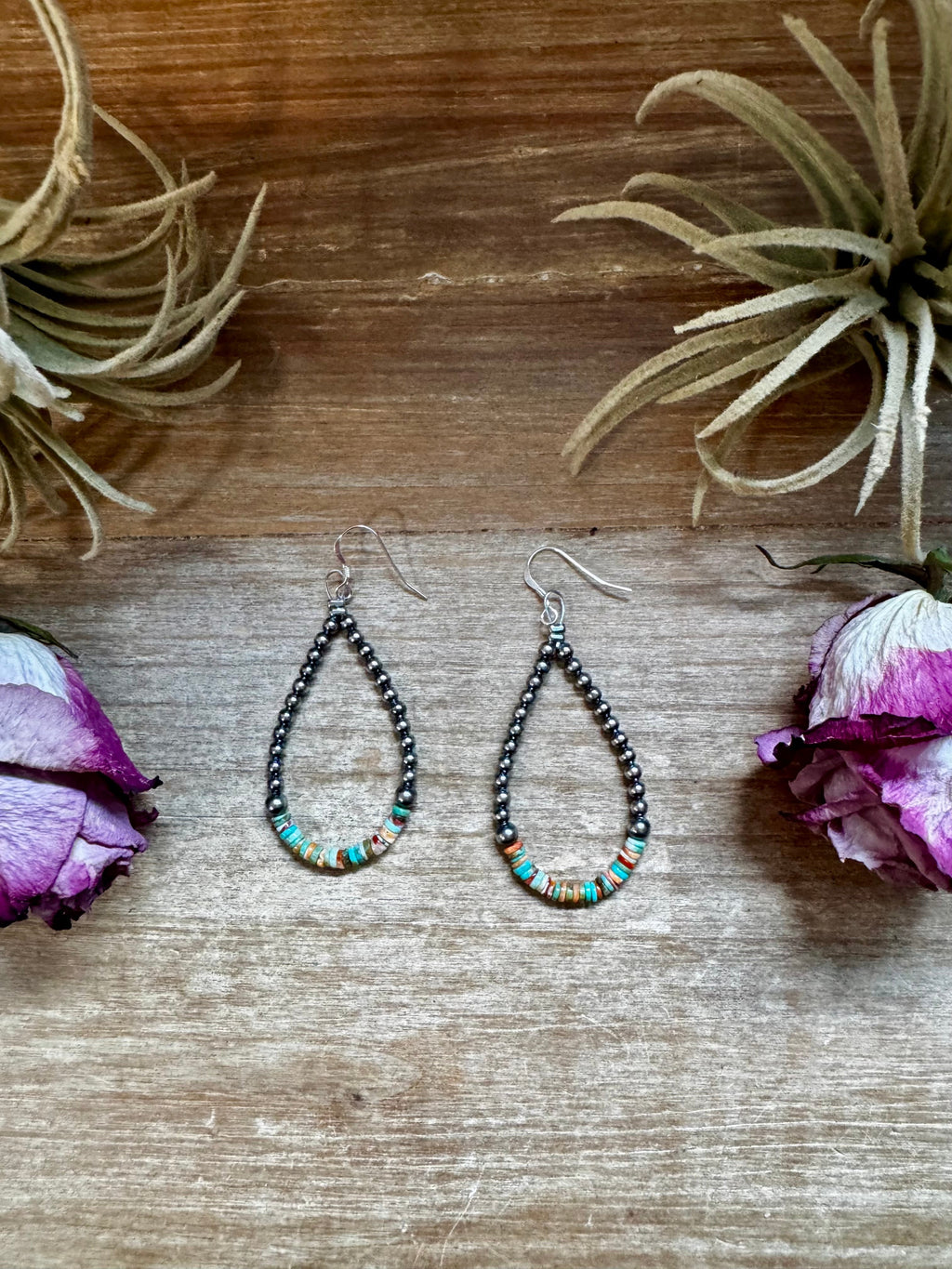 Green & Orange Heishi Earrings – Sterling Silver Pearls