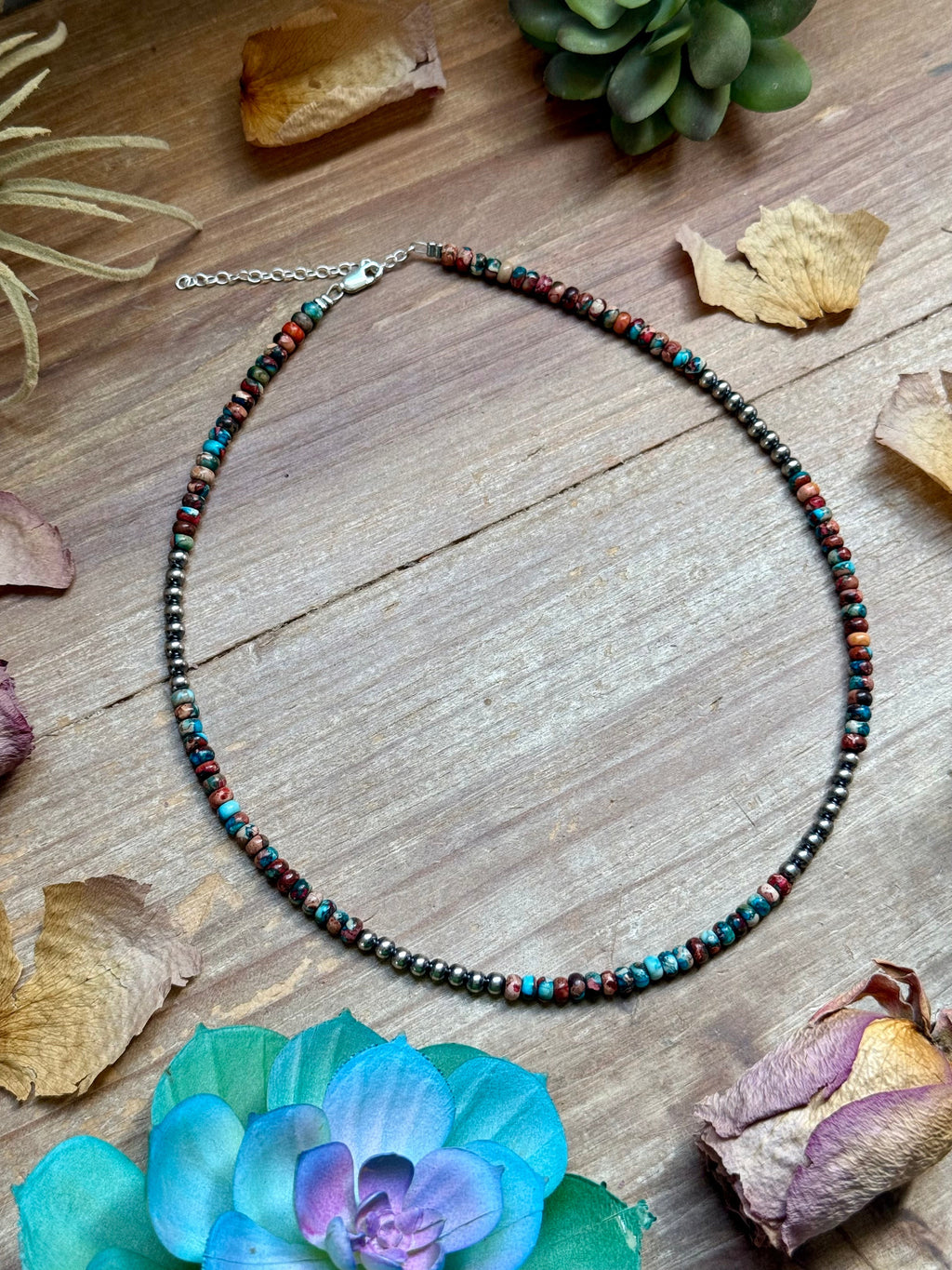 Sea Sediment Necklace – Blue & Pink Rondelle Choker 17” Sterling Silver | The Bijoux FAB