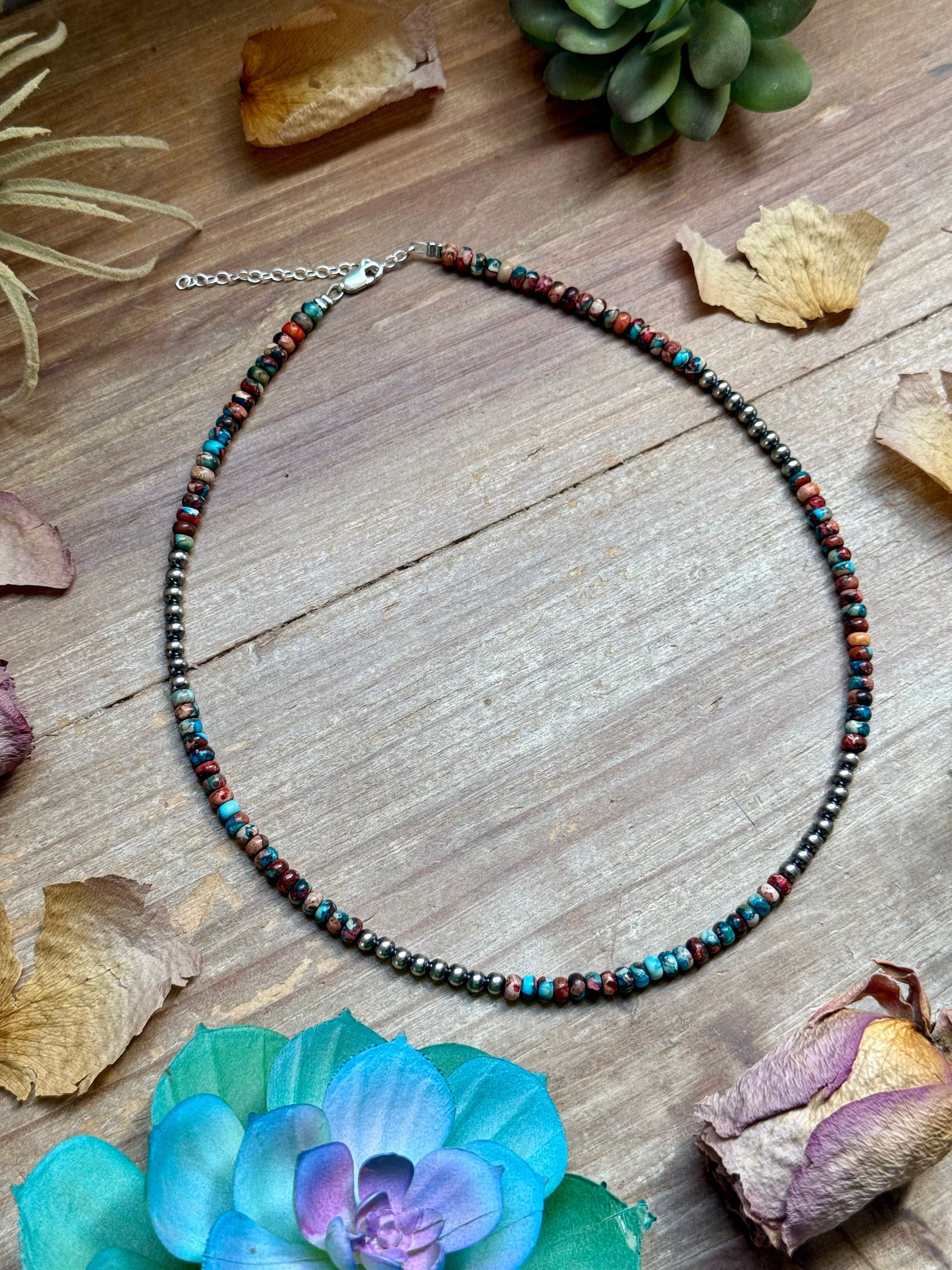 Sea Sediment Necklace – Blue & Pink Rondelle Choker 17” Sterling Silver | The Bijoux FAB