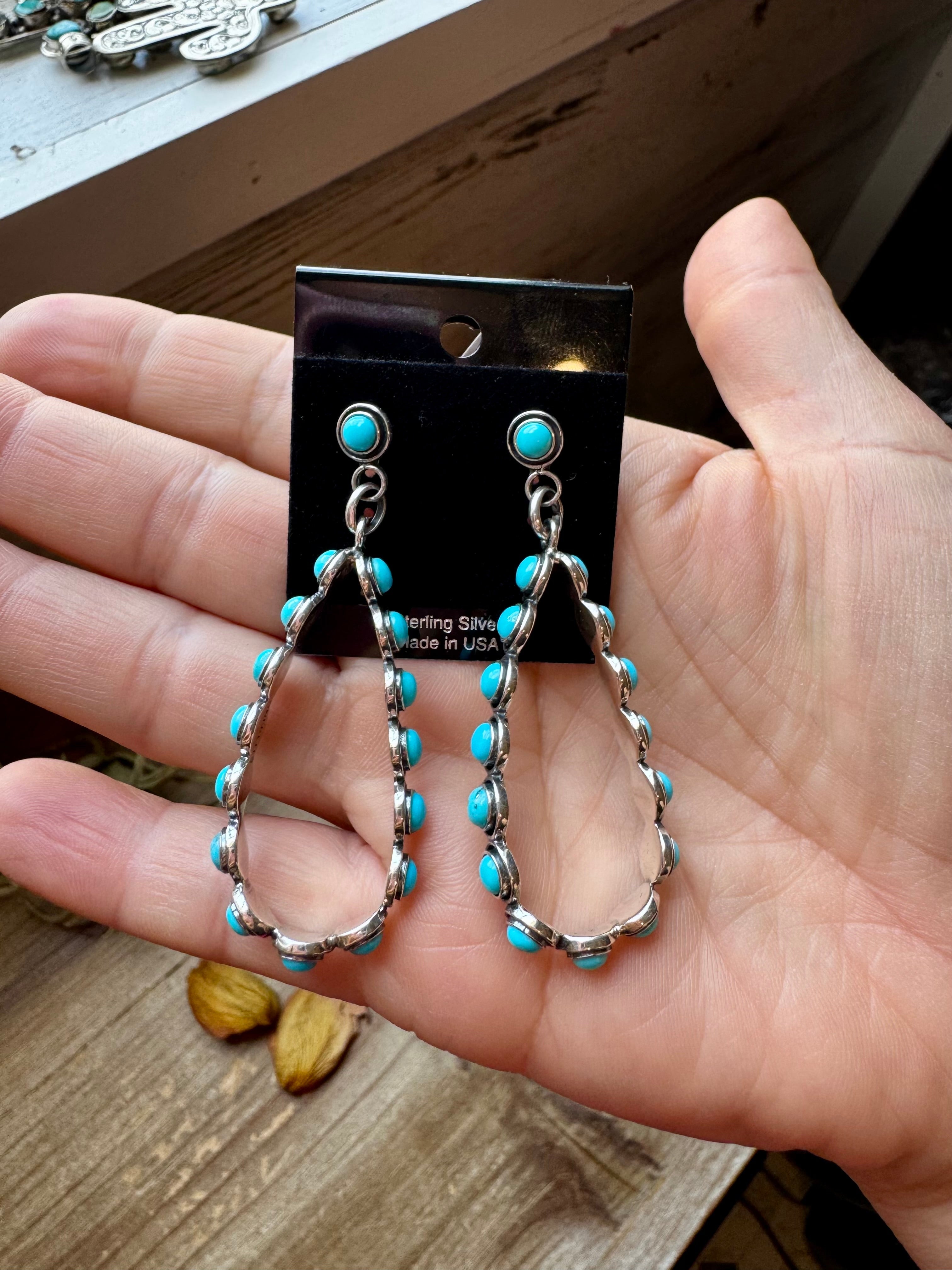 Kingman Turquoise Dangle Earrings – Sterling Silver, Lightweight, USA Made