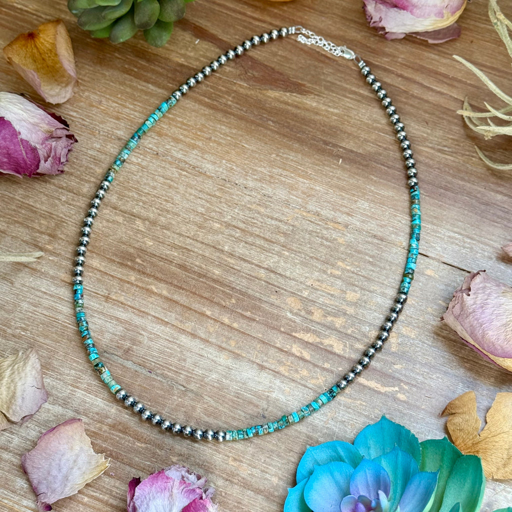 Turquoise Heishi & Sterling Pearl Necklace – 20" | The Bijoux FAB