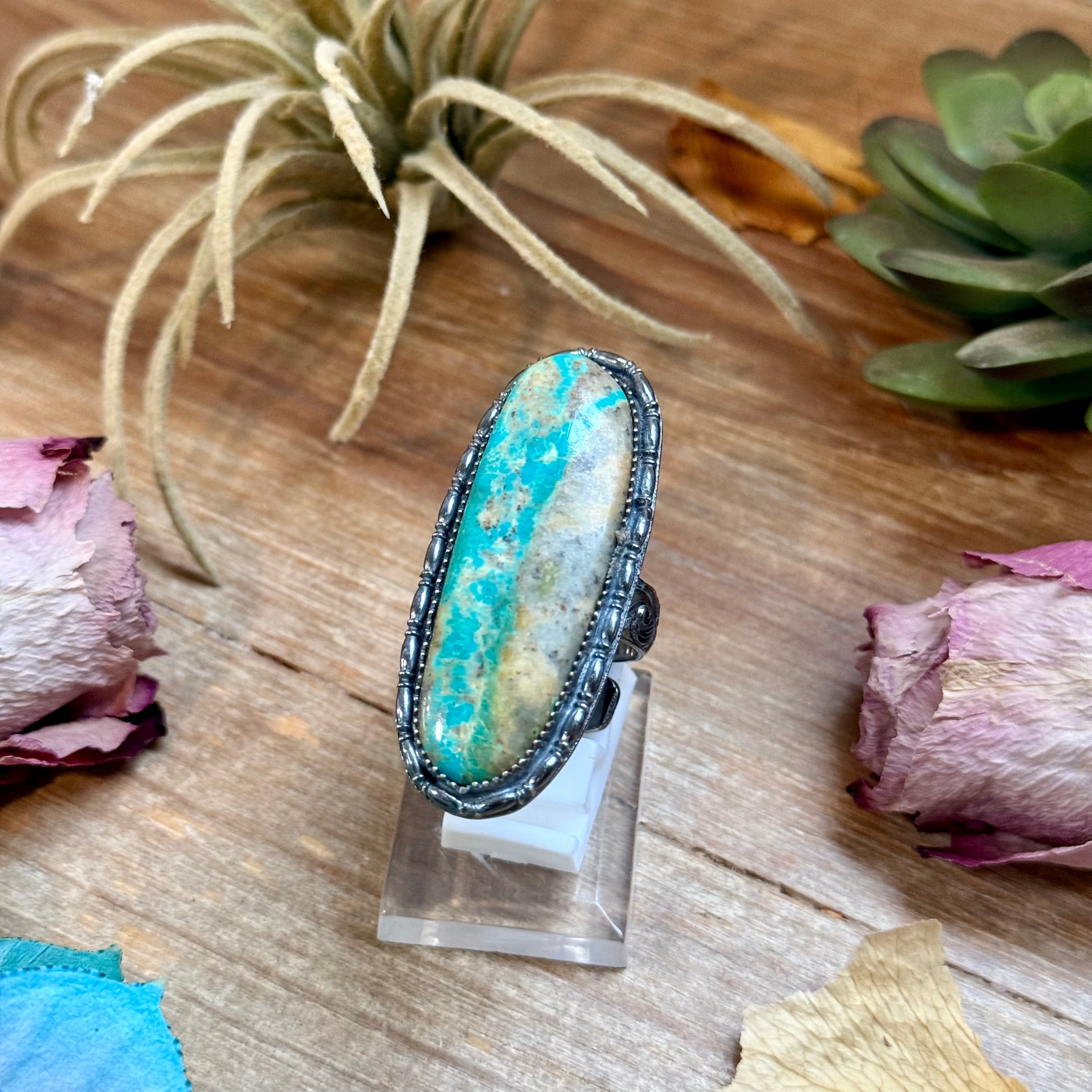 Large Turquoise Statement Adjustable Sterling Silver Ring | The Bijoux FAB