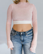 Heart Mesh Mock Neck Halftee