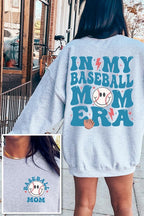 Baseball Mom Era graphic sweatshirt with front and back baseball design cozy fleece crewneck.