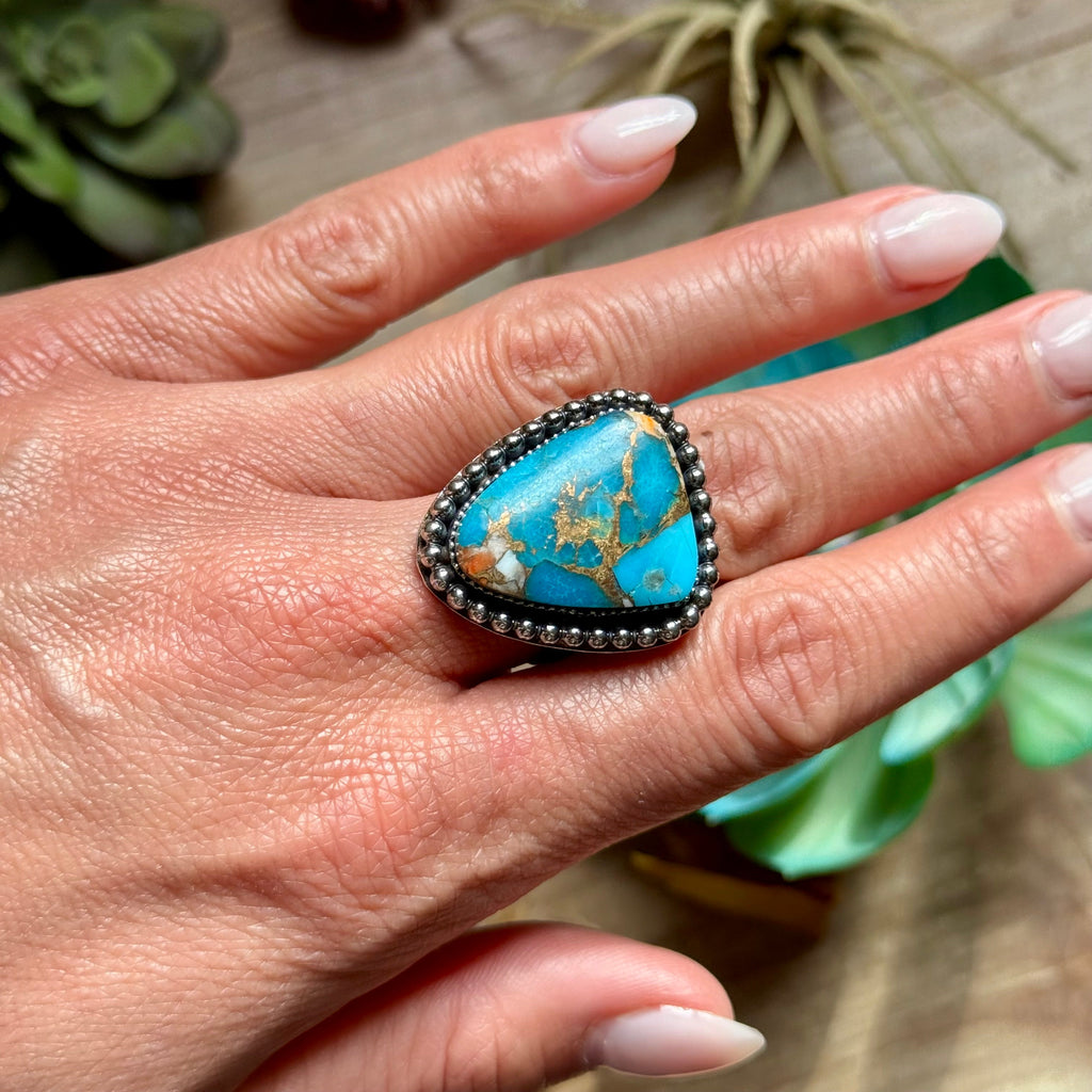MJ Turquoise Mohave & Spiny Oyster Ring – Sterling Silver Adjustable Band