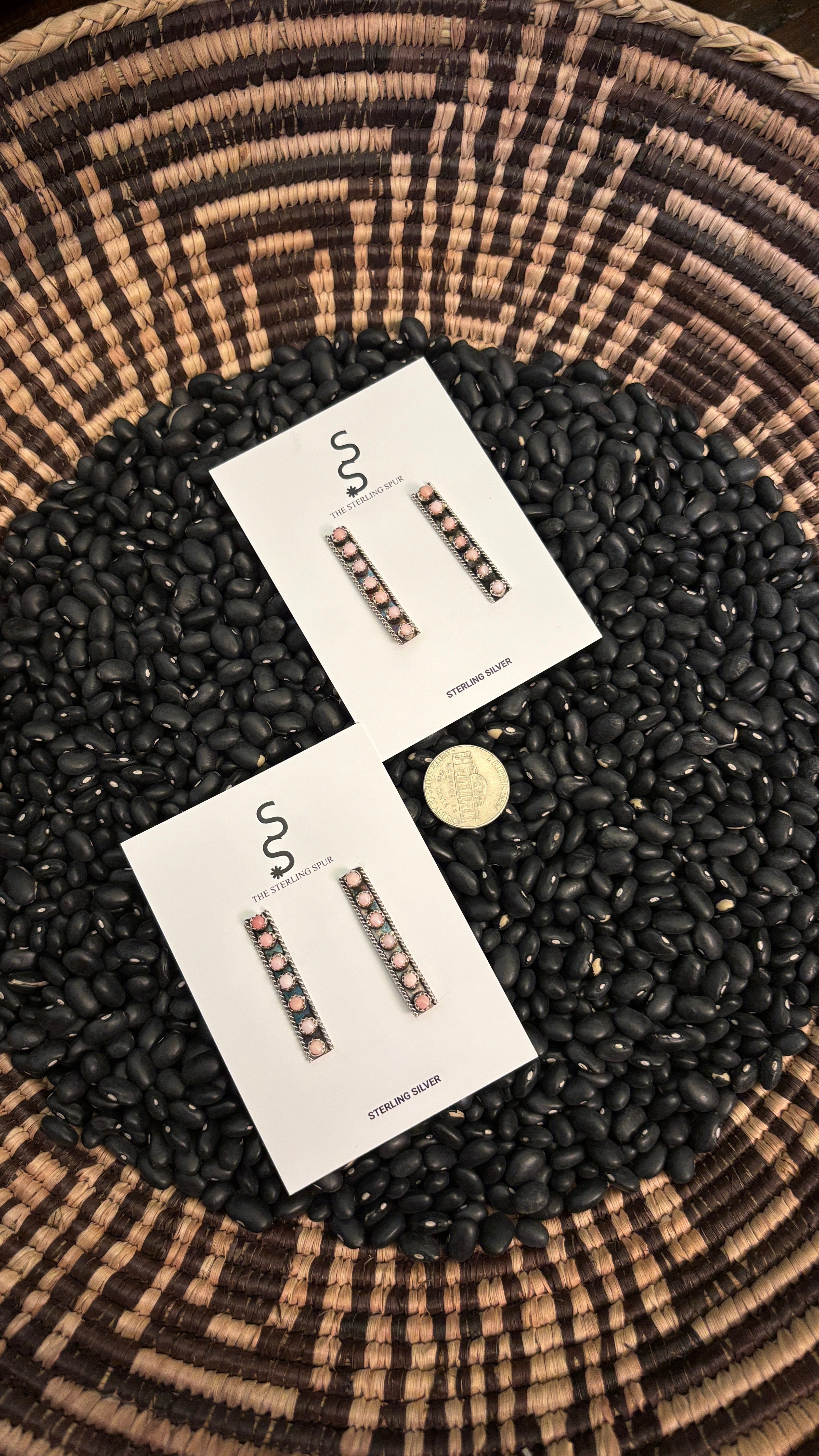 7 STONE PINK CONCH BAR EARRINGS BY ESTHER WHITE