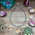 Pink conch and turquoise necklace with sterling silver pearls western handmade jewelry by The Bijoux FAB.