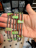 Green variscite double strand necklace with sterling silver pearls in 4mm and 6mm sizes, choker style handmade in the USA