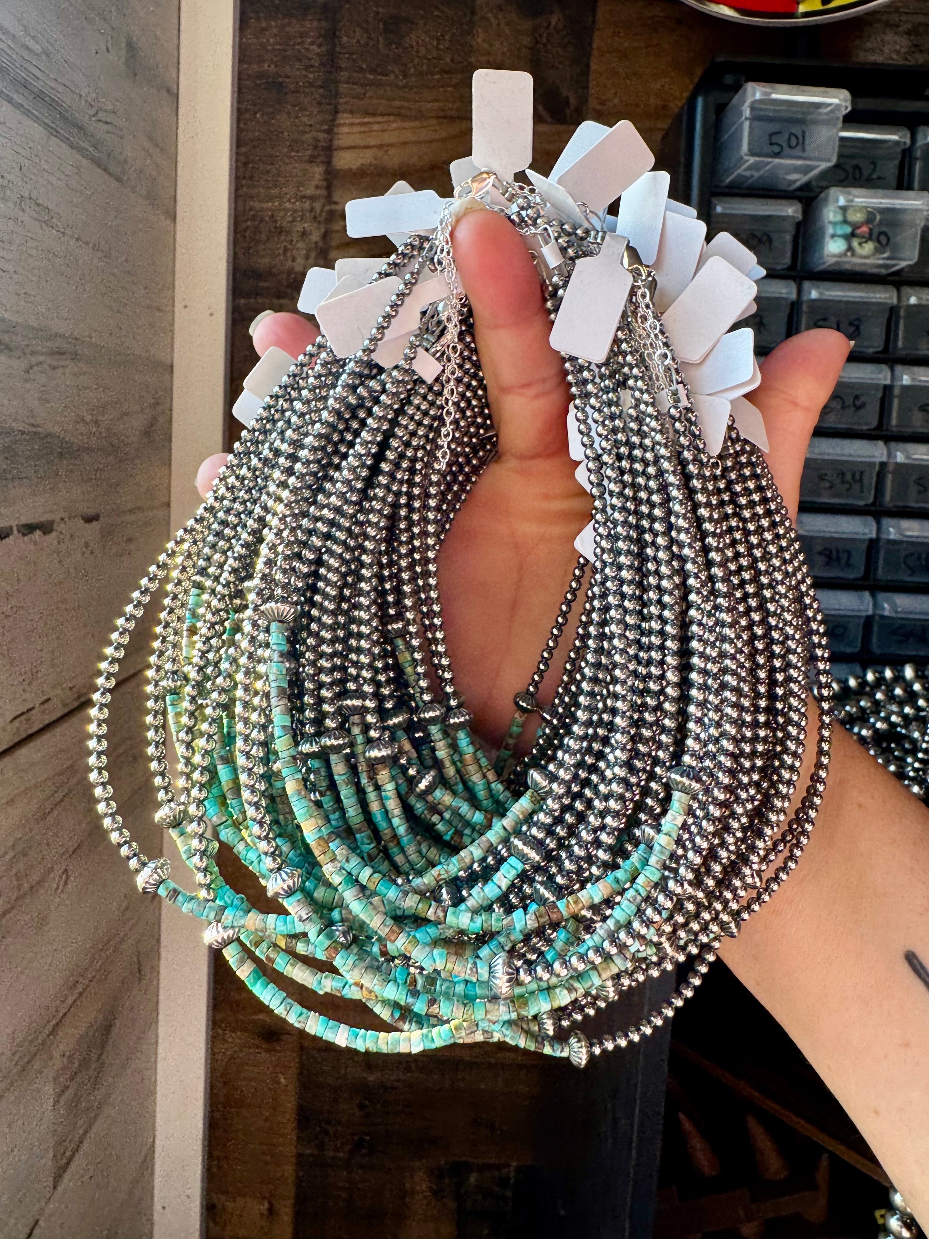 Blue Green Turquoise Heishi Choker – 3mm Turquoise Sterling Silver 14” Necklace | The Bijoux FAB