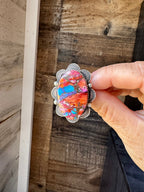 Pink Dahlia Stone Ring – Adjustable Sterling Silver Navajo Handmade | Tia Long