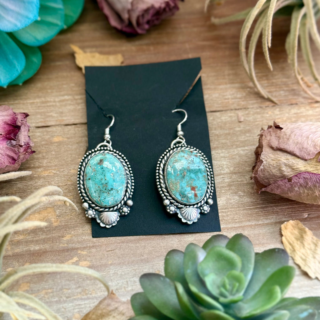 26 - Sterling Silver Cripple Creek Turquoise Dangle Earrings by Shay Pfeiffer