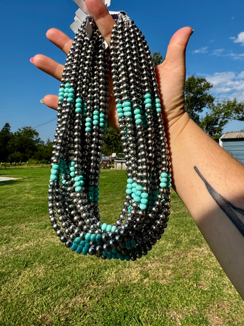 Blue Turquoise & Sterling Silver Pearl Necklace – 19" | The Bijoux FAB
