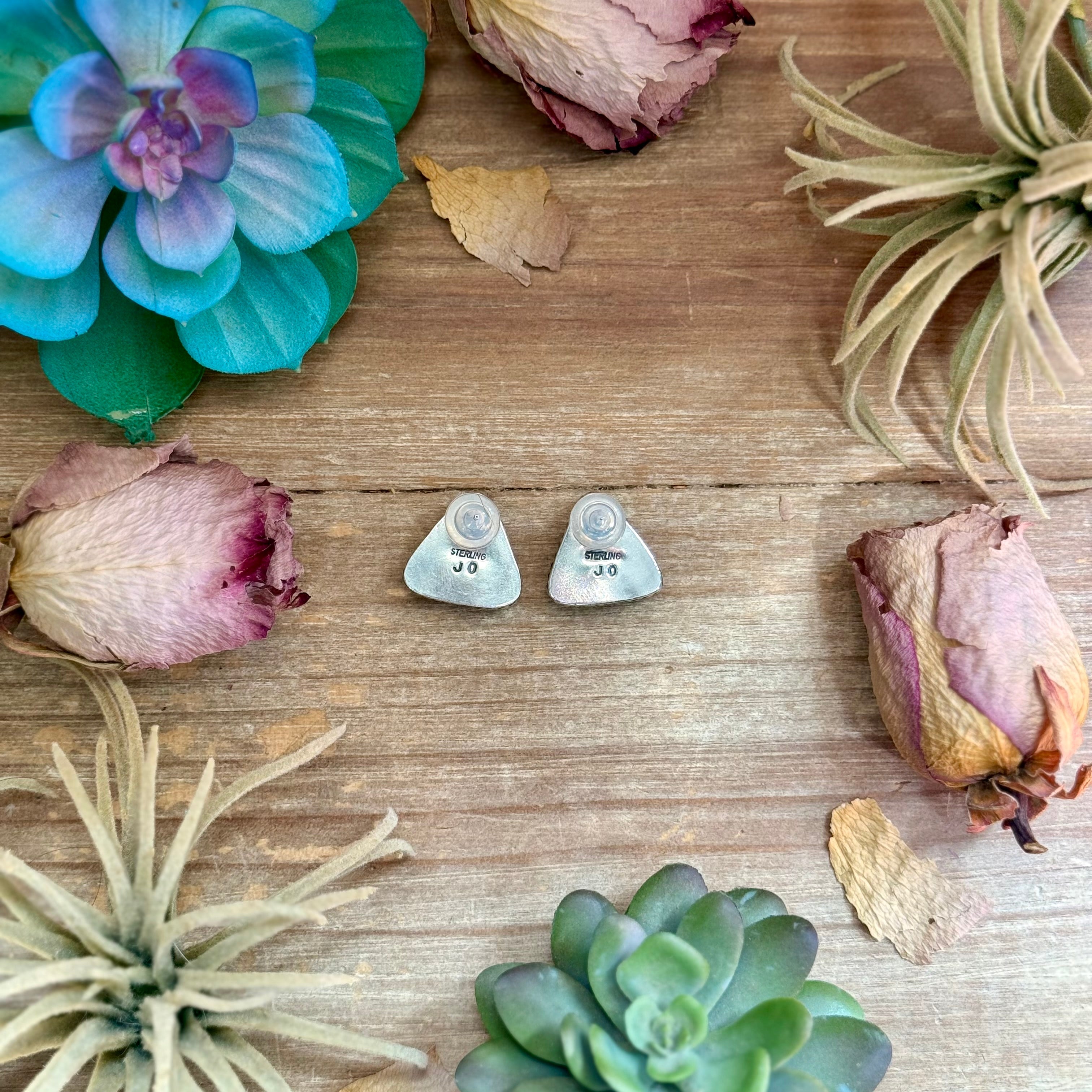 52 - Sterling Silver Wild Horse Jasper Stud Earrings by Jason Ogg