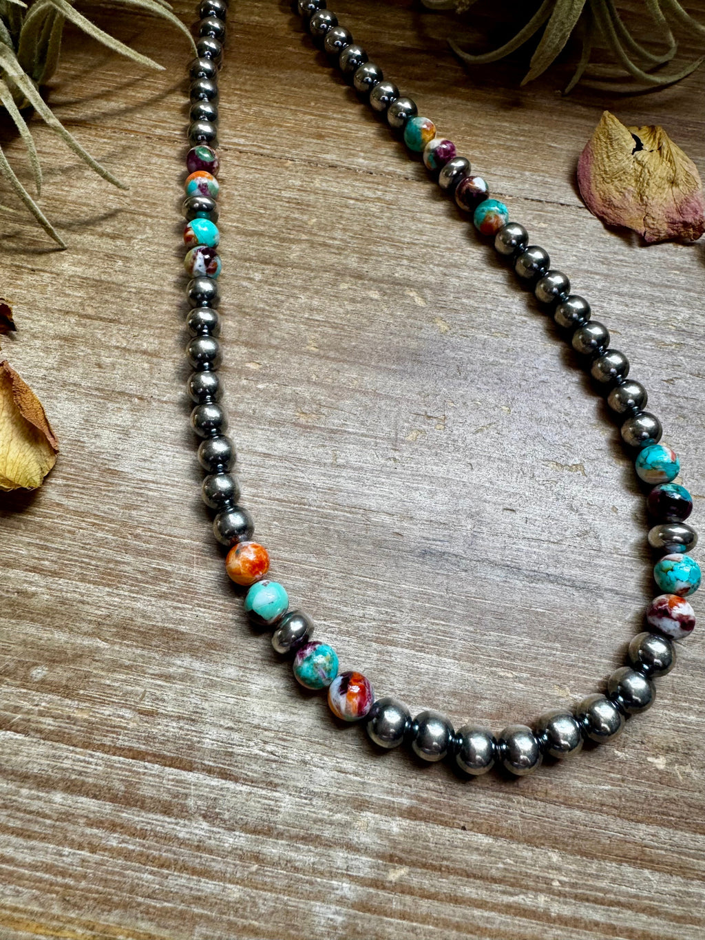 Mohave Turquoise Mix & Sterling Silver Necklace – 8 mm Beads – 19 Inch + Extender