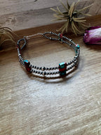 Pink Turquoise Variscite Double Strand Necklace – Sterling Silver Pearls 13” Choker | The Bijoux FAB
