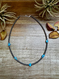 Golden Hill turquoise bead necklace with sterling silver pearls western handmade jewelry by The Bijoux FAB.