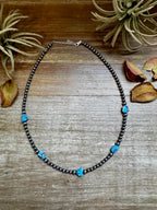 Golden Hill turquoise bead necklace with sterling silver pearls western handmade jewelry by The Bijoux FAB.
