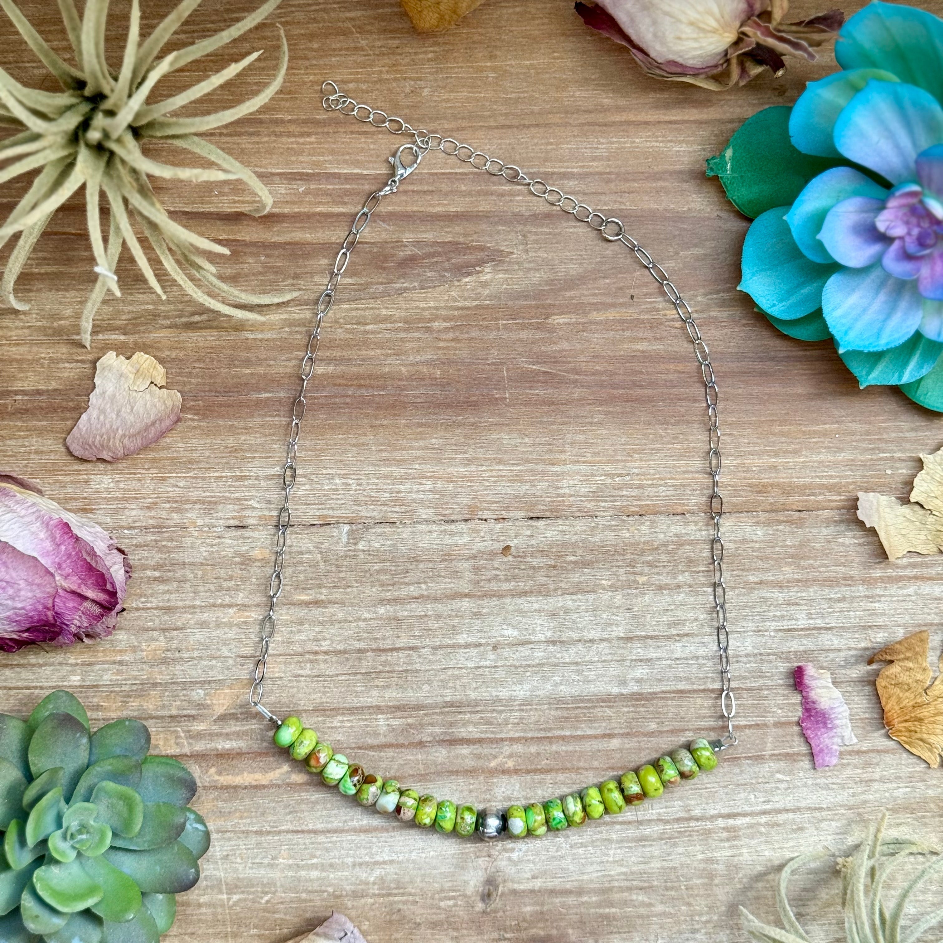 Green Variscite Paperclip Necklace – Sterling Silver Accent - 16" | The Bijoux FAB