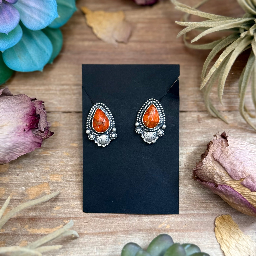60 - Sterling Silver Apple Coral Stud Earrings by Shay Pfeiffer