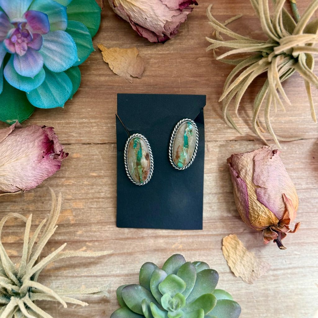 9 - Sterling Silver Ribbon Royston Turquoise Stud Earrings by Jason Ogg