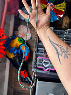 26” Dark Blue Rondelle Turquoise & Spiny Oyster Necklace