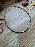 Turquoise Spiny Oyster Heishi Choker – Sterling Silver Pearls 14” Adjustable Necklace | The Bijoux FAB
