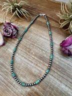 Green Turquoise & Sterling Silver Pearl Necklace – 5mm – Handmade by The Bijoux FAB – 19"