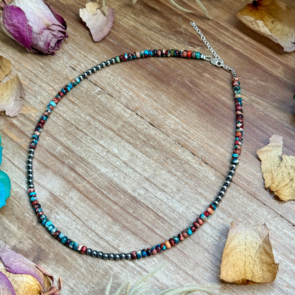 Sea Sediment Necklace – Blue & Pink Rondelle Choker 17” Sterling Silver | The Bijoux FAB