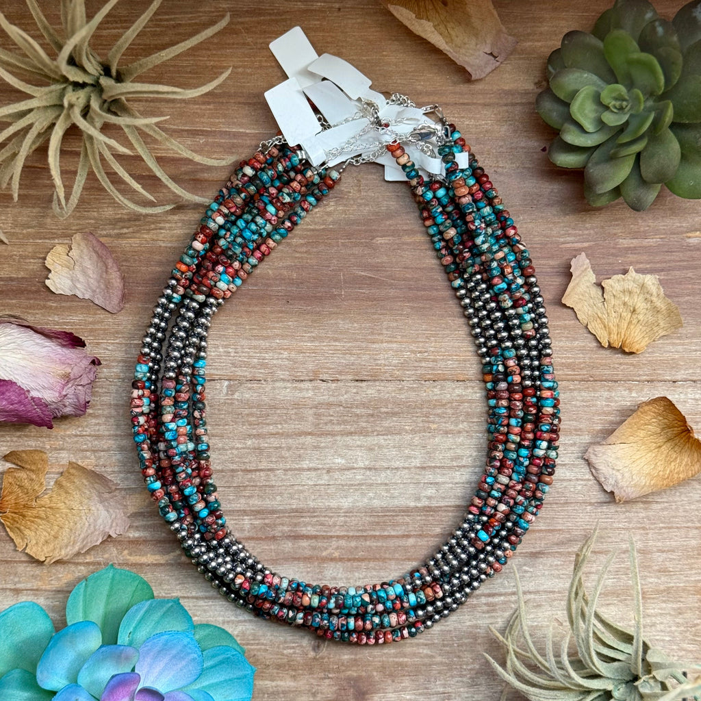 Sea Sediment Necklace – Blue & Pink Rondelle Choker 17” Sterling Silver | The Bijoux FAB