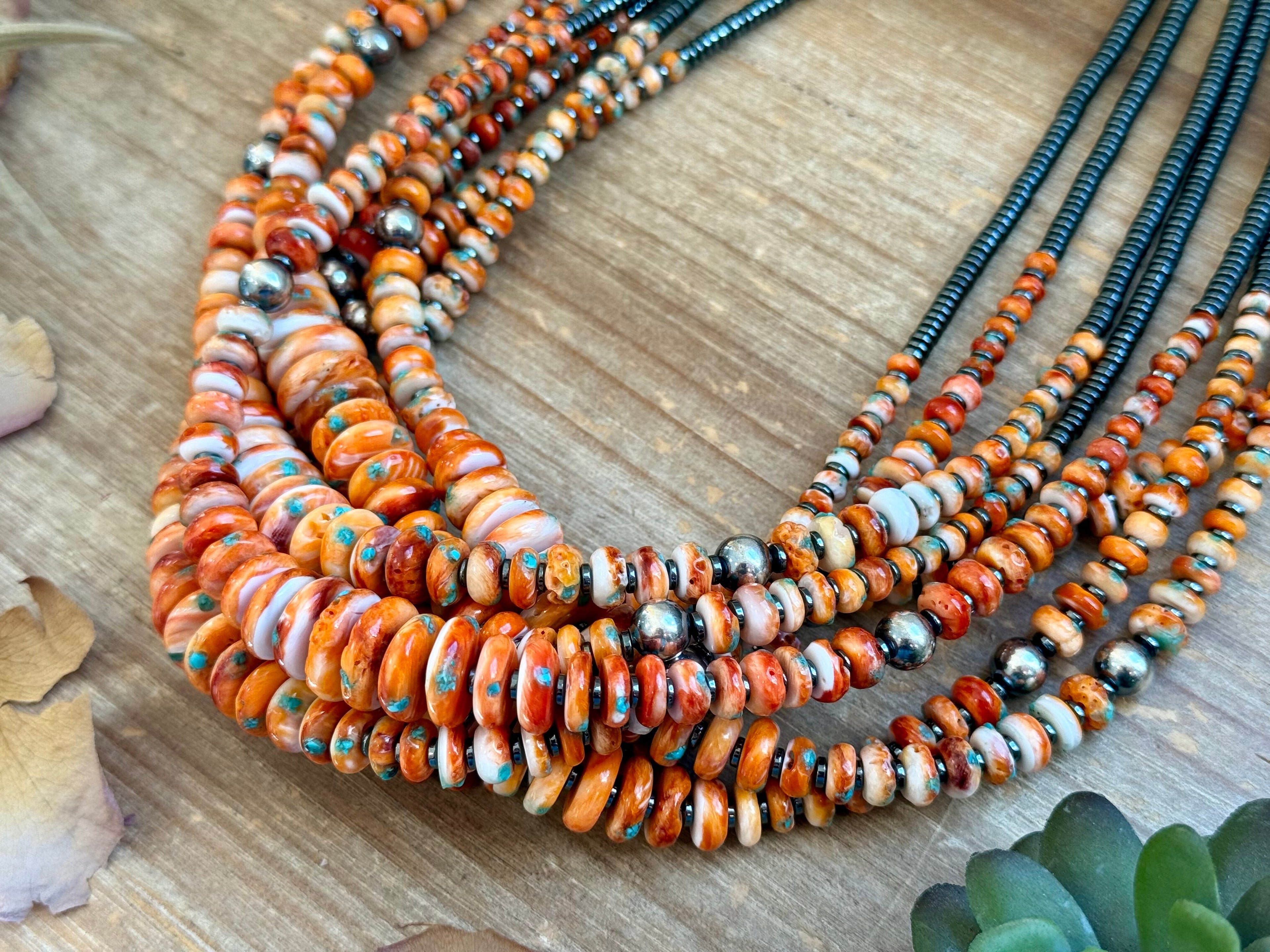 22” Orange & Turquoise Graduated Necklace